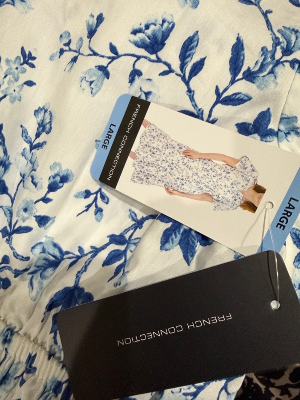 French Connection White Maxi ( or Midi) Dress with Blue Floral Print NWT LARGE - Picture 8 of 8